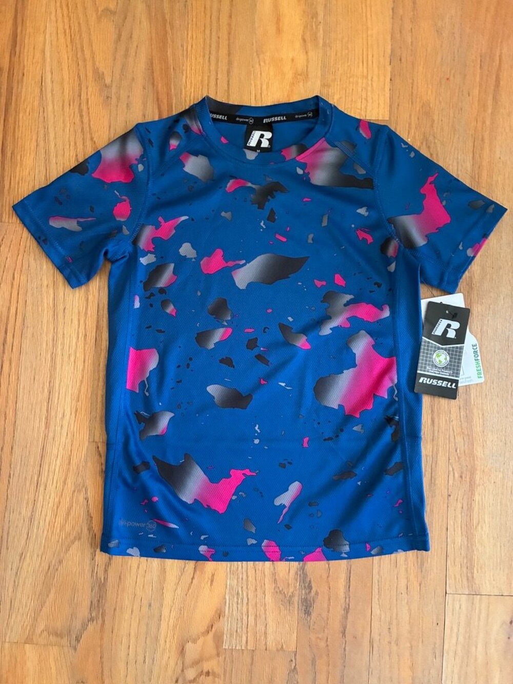 Russell Boys Dri-Power 360 Blue Print Athletic Shirt Size 8 NWT